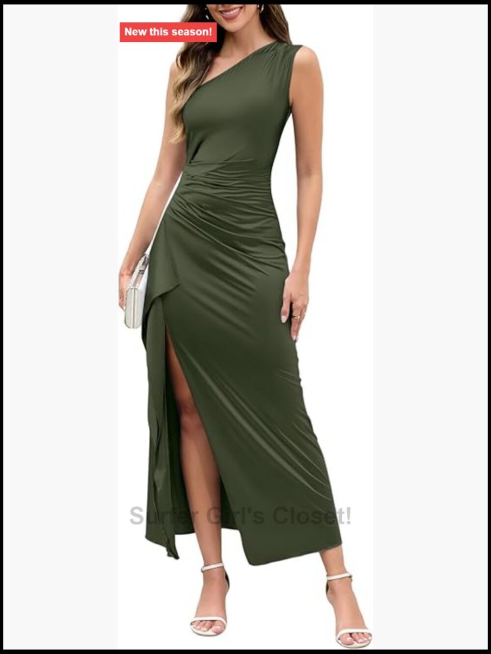 One Shoulder Bodycon Ruched Maxi Dress Formal Wedding Guest
